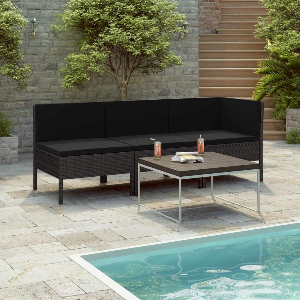 Patio Corner Sofa Set 3 Piece, Outdoor Poly Rattan Sofa Set with Cushions, Middle Sofa & Corner Sofa, Patio Garden Poolside Lawn Backyard Furniture