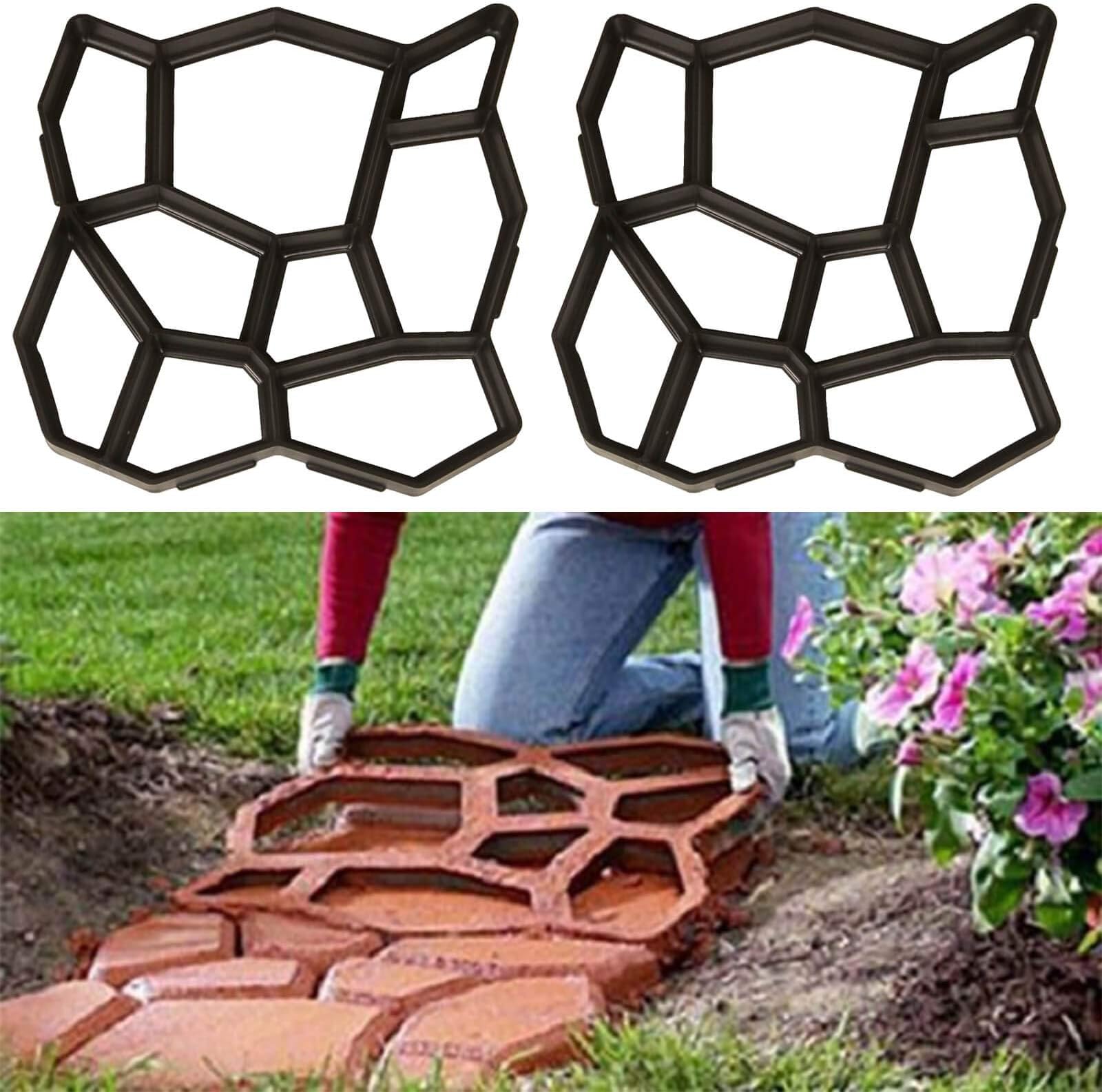 Walk Path Maker, 2 Packs Plus Size: 18.9 x 18.9 x 1.8 inch Pathmate Stone Moldings Paving Pavement Concrete Molds and Foams Stepping Stone Paver Walk Way Cement Mold