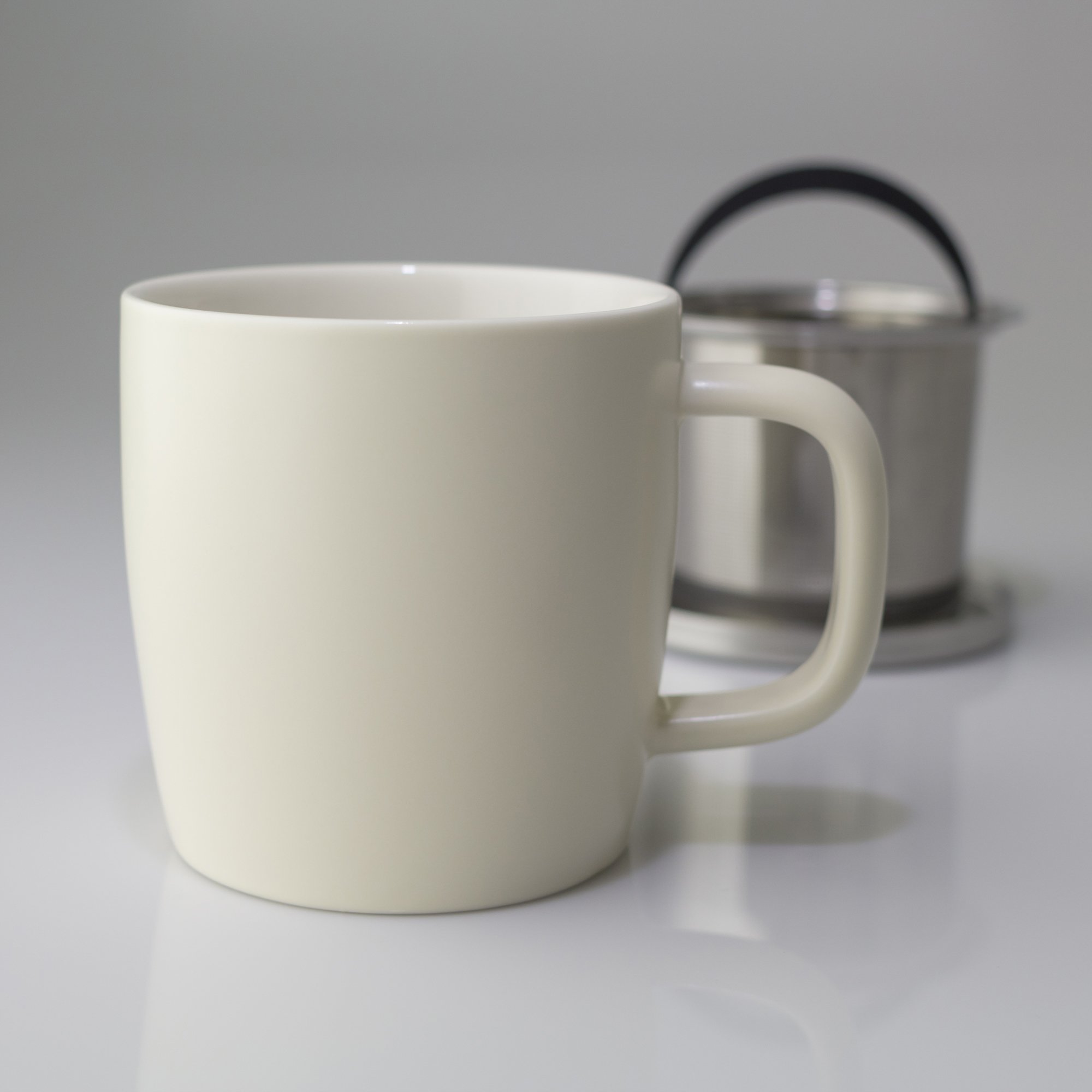 FORLIFE Dew Taza de café con acabado satinado con infusor de cesta y tapa de acero inoxidable, 11 onzas