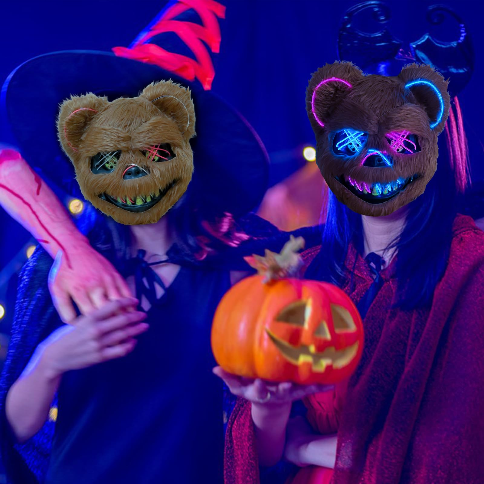 Maska halloweenowa z horroru, maska niedźwiedzia, maska cosplay na Halloween, bal przebierańców, Cosplay, idealna na karnawał, (lodowy błękit + różowa)