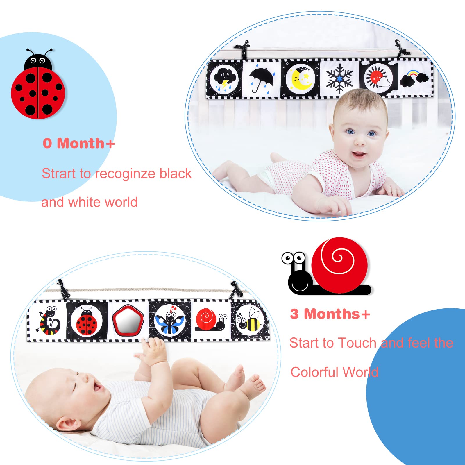 Leadstar Jouet Bébé 0-18 Mois,miroir Eveil Montessori Zyluniy Jouet Miroir Pour Bébé, Jouet Pliable Sur Le Ventre, Jouets Cadeau Bebe 9 Mois