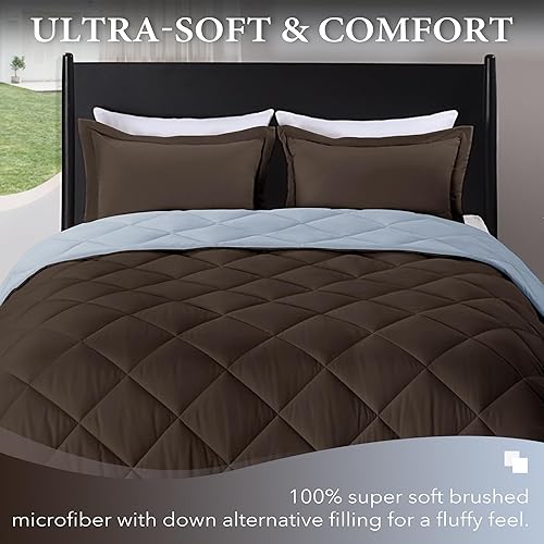 Miniatura 2 de downluxe Juego de edredón tamaño individual, edredón individual marrón y azul, juegos de ropa de cama suave para todas las estaciones, 2 piezas, 1