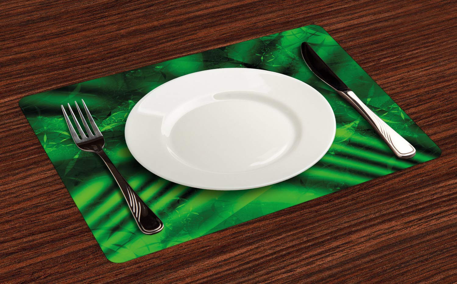 ABAKUHAUS Verde Tovaglietta Americana Set di 4, Righe Ondulate Irish Cultural, Tovagliette in Tessuto Lavabile per Tavolo da Pranzo Cena, Lime Green Dark Green