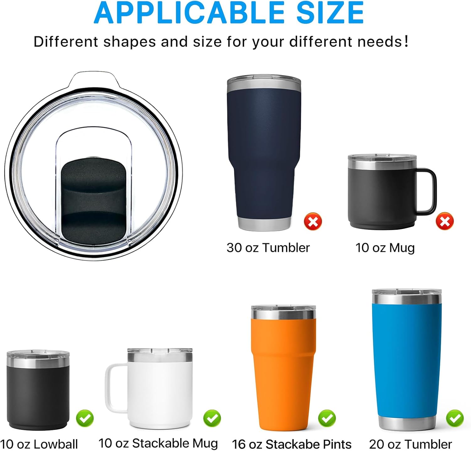 4 Pack 20 oz Replacement Lids Compatible with YETI 20 oz Tumbler, 10/24 oz Mug & 10 oz Lowball，Spill Proof Cup Lids with 4 Magnetic Slider Replacement, BPA Free, Travel Ready