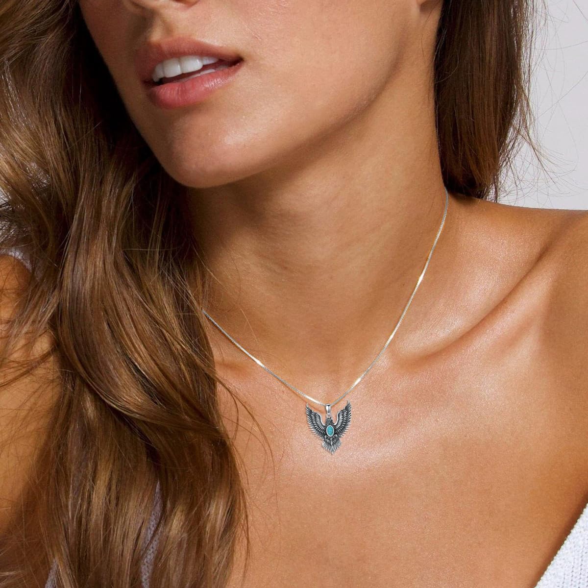 Eagle Necklace for Women 925 Sterling Silver Genuine Turquoise Gothic Hawk Eagle Pendant Necklaces Turquoise Jewelry Hawk Gift for Mom Wife