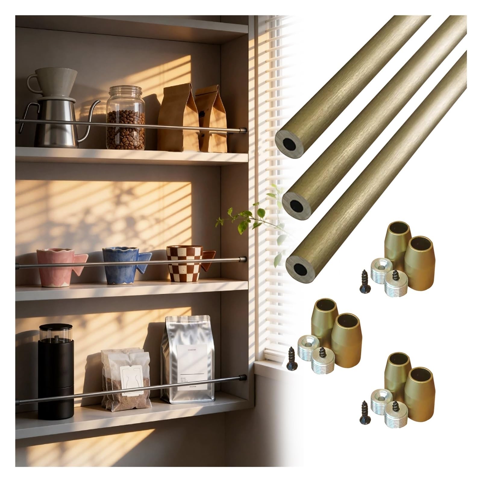 Peynir Bronze 3Pcs Decorative Aluminum Alloy Shelf Guard Railing 3Pcs, Pantry Cabinet Tipping Rail Bar With End Cap & Screws, Gallery Edge Organizer Rail, Customizable Length(,31″/78.8Cm)