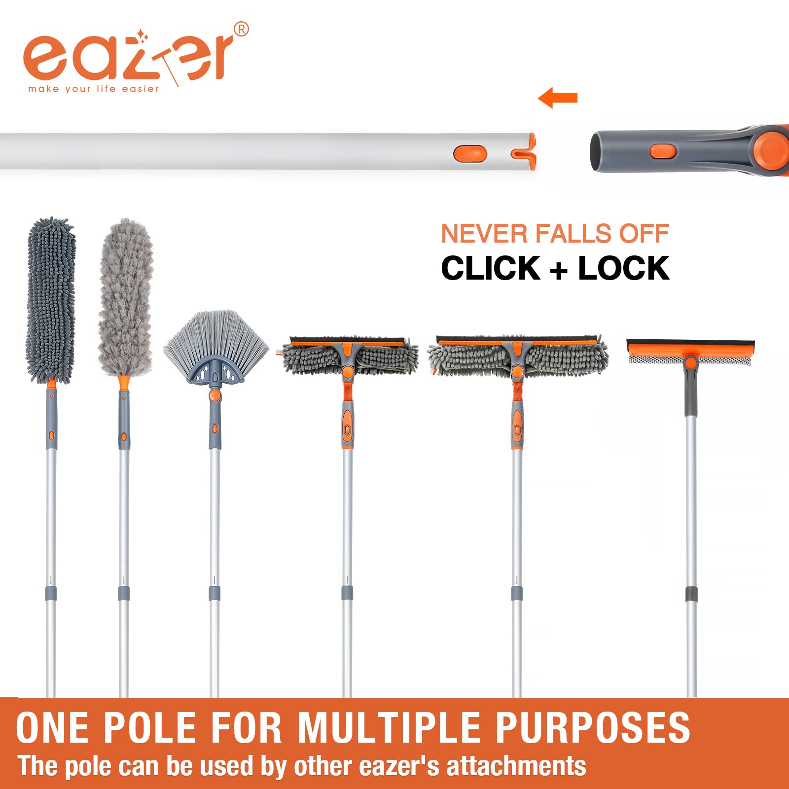 eazer Herramienta Profesional de Limpieza de Ventanas de 46 Pulgadas, escobilla giratoria 2 en 1 para Kit de Limpieza de Ventanas, Kit de Equipo de Lavado de Ventanas con Poste de extensión roscado