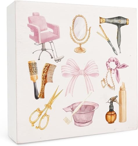 FHUGX Cartel de madera de coqueta rosa para peluquería de 5 x 5 pulgadas, regalo para estilista, decoración de peluquería de salón de belleza,