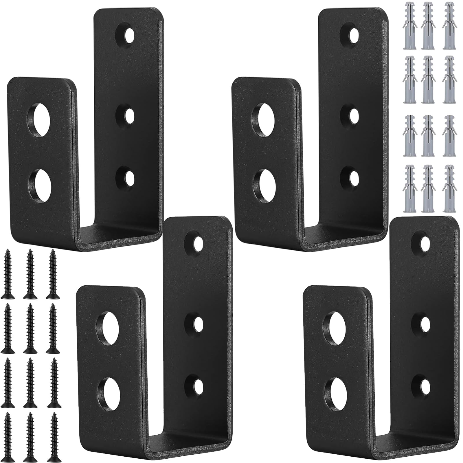 Lylqmy Black Pack Of 4 Door Barricade Clamps,U Metal Door Barricade Brackets Meta,Steel U Security Door Lock Metal Angle, Brackets With Screw,Fits 2 X 4 Lumber (4Pcs)