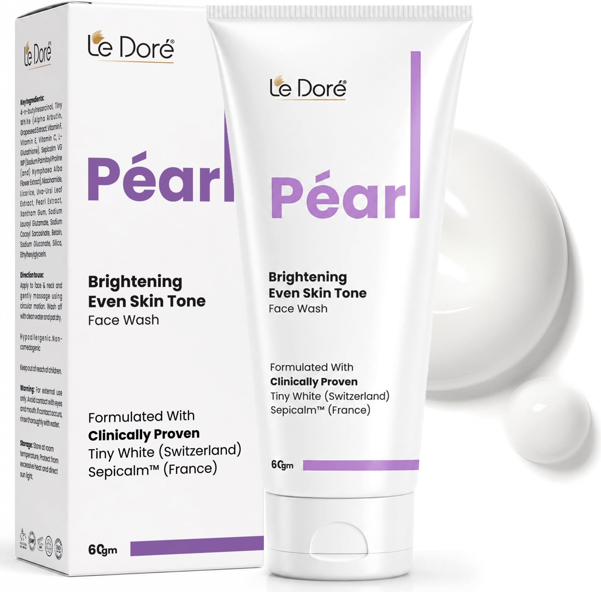 Le Dore Pearl Face Wash | Clinically Proven for Instant Glow & Radiance | With Pearl Extract for Brightening & Even Skin Tone | For All Skin Types | 60g