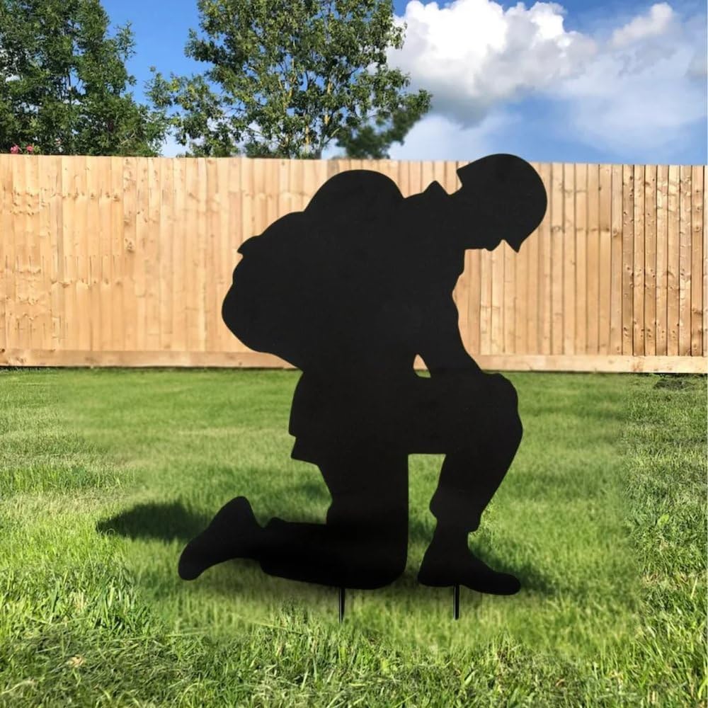 Metal Kneeling Soldier Silhouette Yard Sign