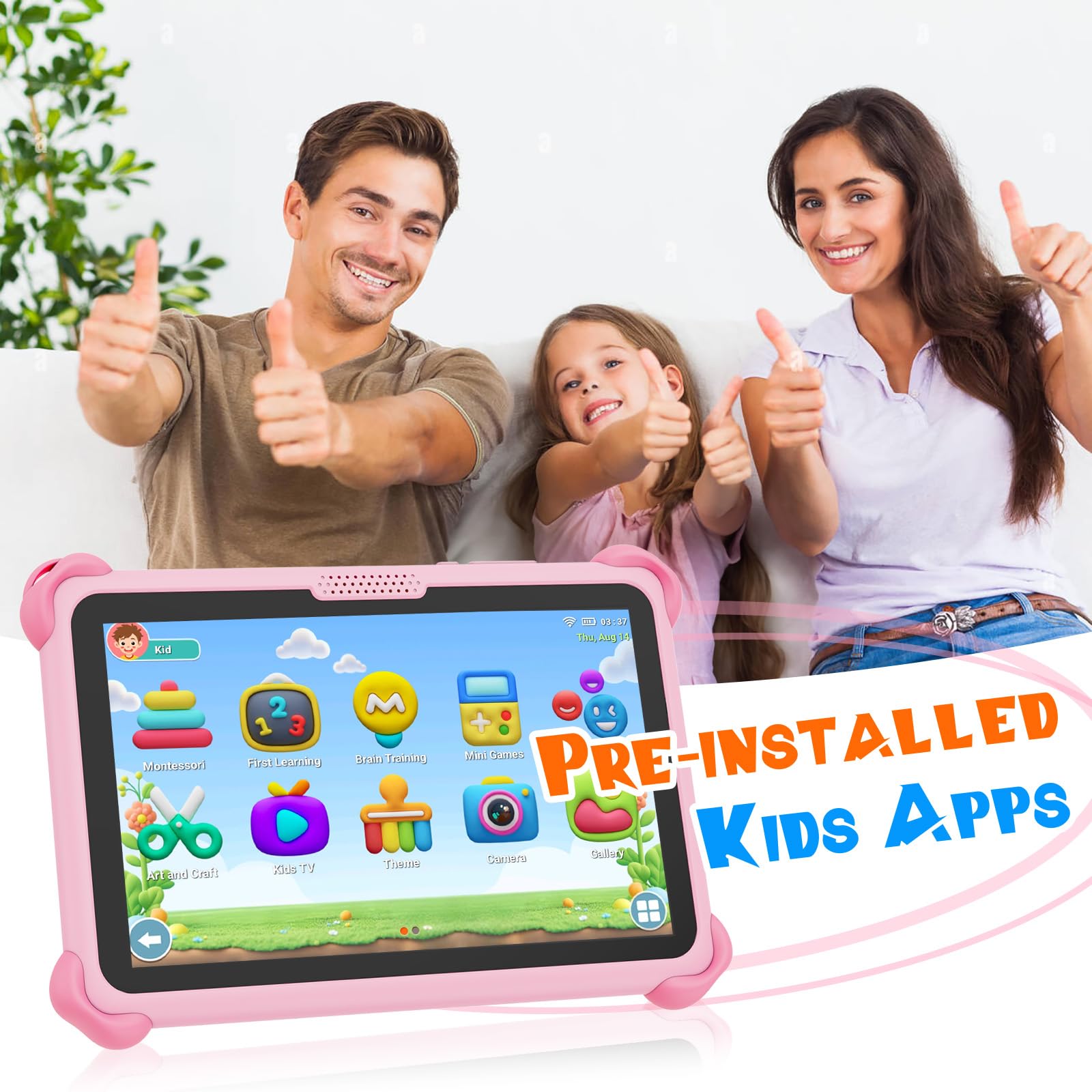 Kinder Tablet 7 Zoll Android Tablet für Kinder 32GB ROM Kindertablet mit Schutzhülle WiFi6 Kindersicherung Installierte Lern-Apps von 3–7 Jahre Jungen und Mädchen (Rosa)