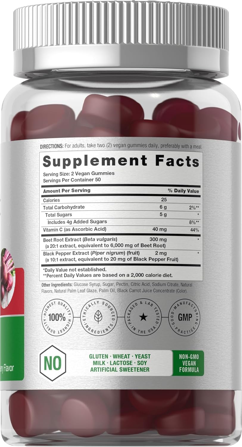 Horbäach Beet Root Gummies | Advanced Formula | 100 Count | Vegan, Non-GMO & Gluten Free | Strawberry Flavor - Image 2