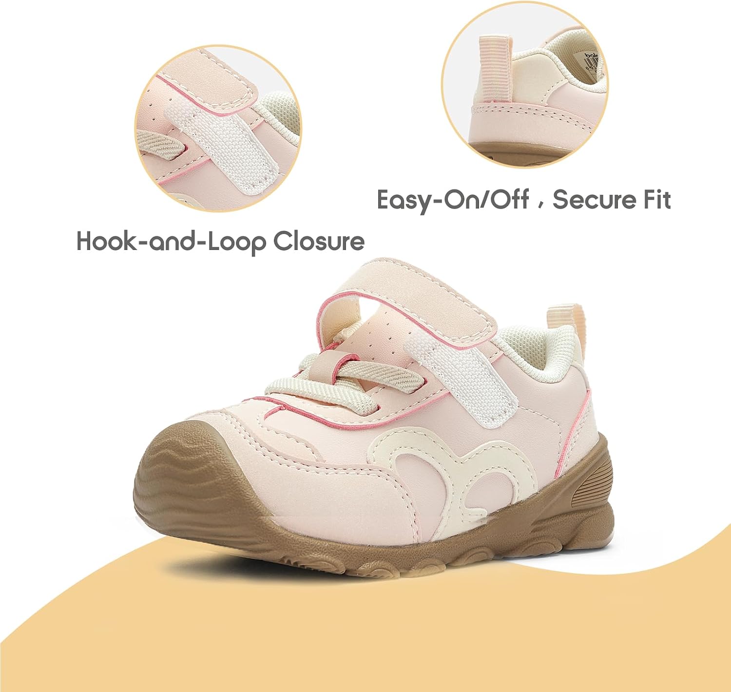 Balabala Girls Boys Toddler Sneakers Wide Toe Box Walking Shoes | Unisex Kids Sneakers with hook-and-loop straps, non-slip soles, soft heel cushion, and flexible support for play