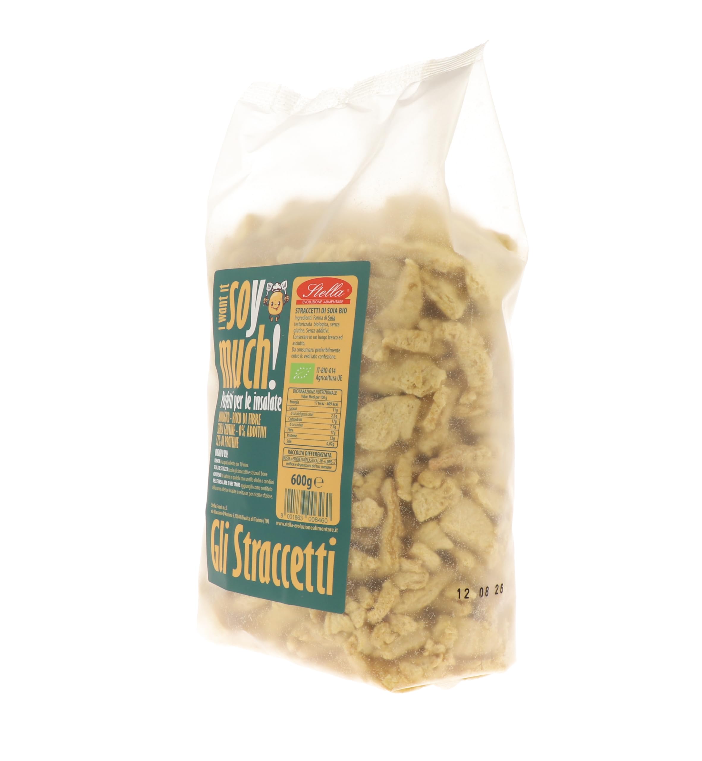 Straccetti di Soia Bio 600g | Stella Foods – Vegan, Senza Glutine, 52 % Proteine – Alternativa Vegetale alla Carne – Organic Textured Soy Slices, Meat Substitute