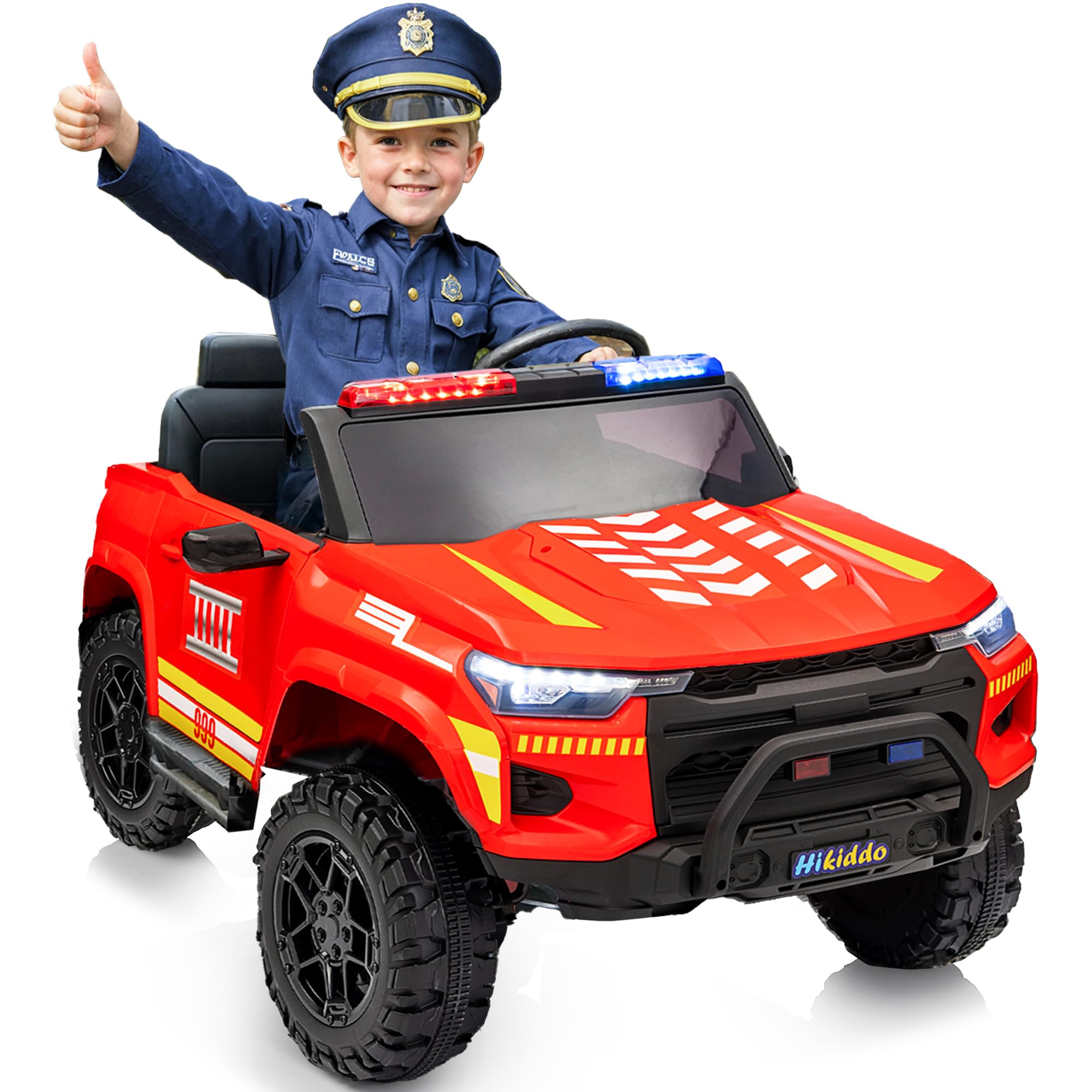 Electric Police Car for Kids 2 Seater, 24V 10AH Ride on Toy for Big Kids with Remote Control, 4x200W Motors, 5mph Max Speed - Red