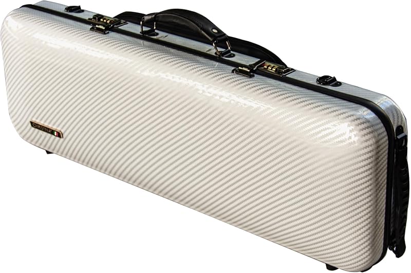 Christina 4/4 Full Size Violin case High-Strength Carbon Fiber Rectangular Violin Music Bag With Combination Lock and Extra Bag White Violin Hard Case (VB-Square-White Stripe spot)
