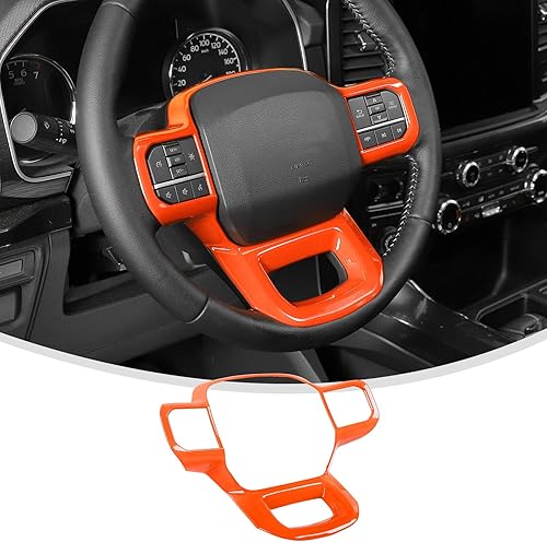 Linskip Moldura para volante compatible con Ford F150 2021 2022 2023, funda para volante F-150, accesorios interiores F150, 1 unidad (naranja)