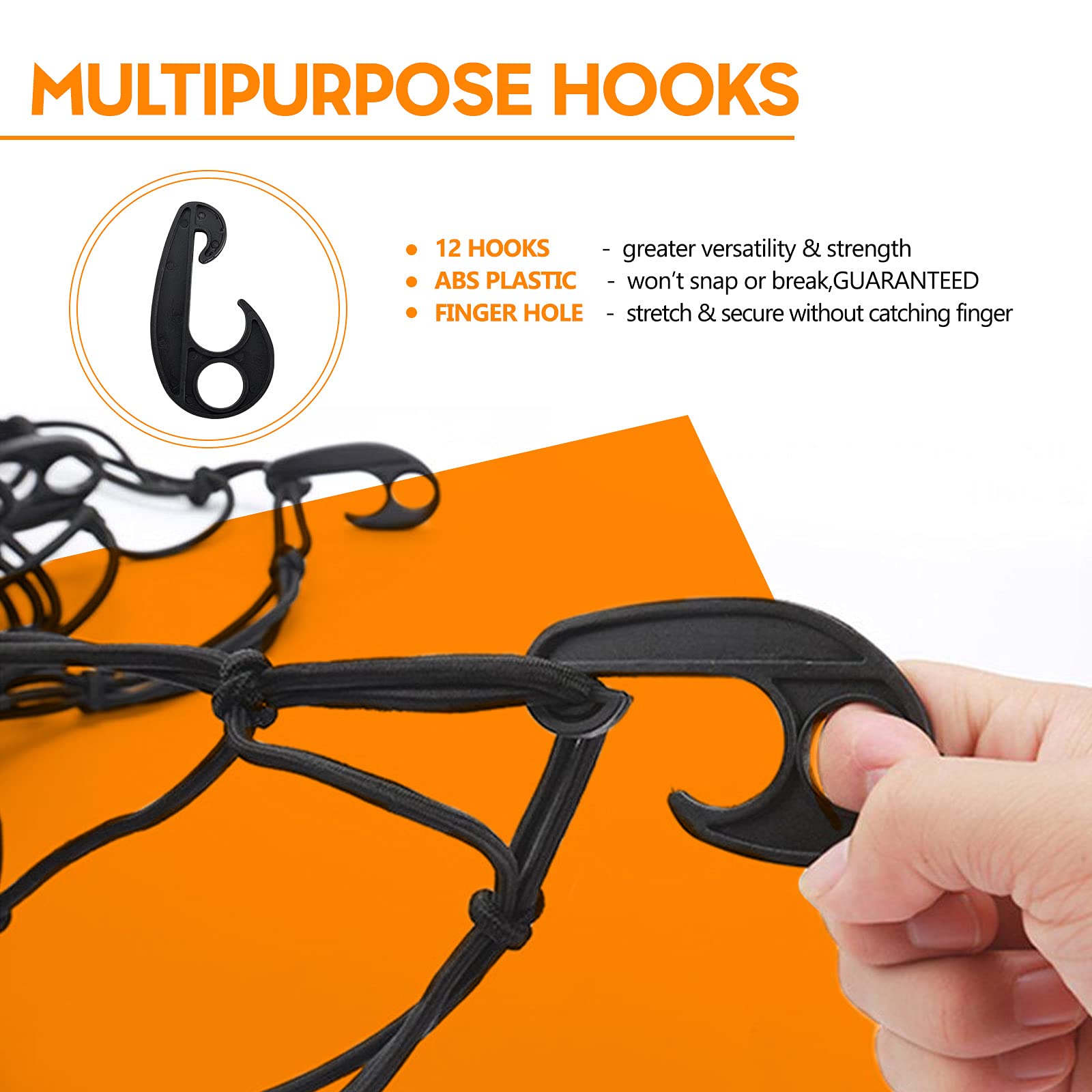 15.7"x15.7" 2Pack Bungee Net Motorcycle, Made Of Latex Heavy Duty Bungee Net Stretches 33 X33 Luggage Thicken Netting With3 X3 Small Mesh 6 Adjustable Met - View #5