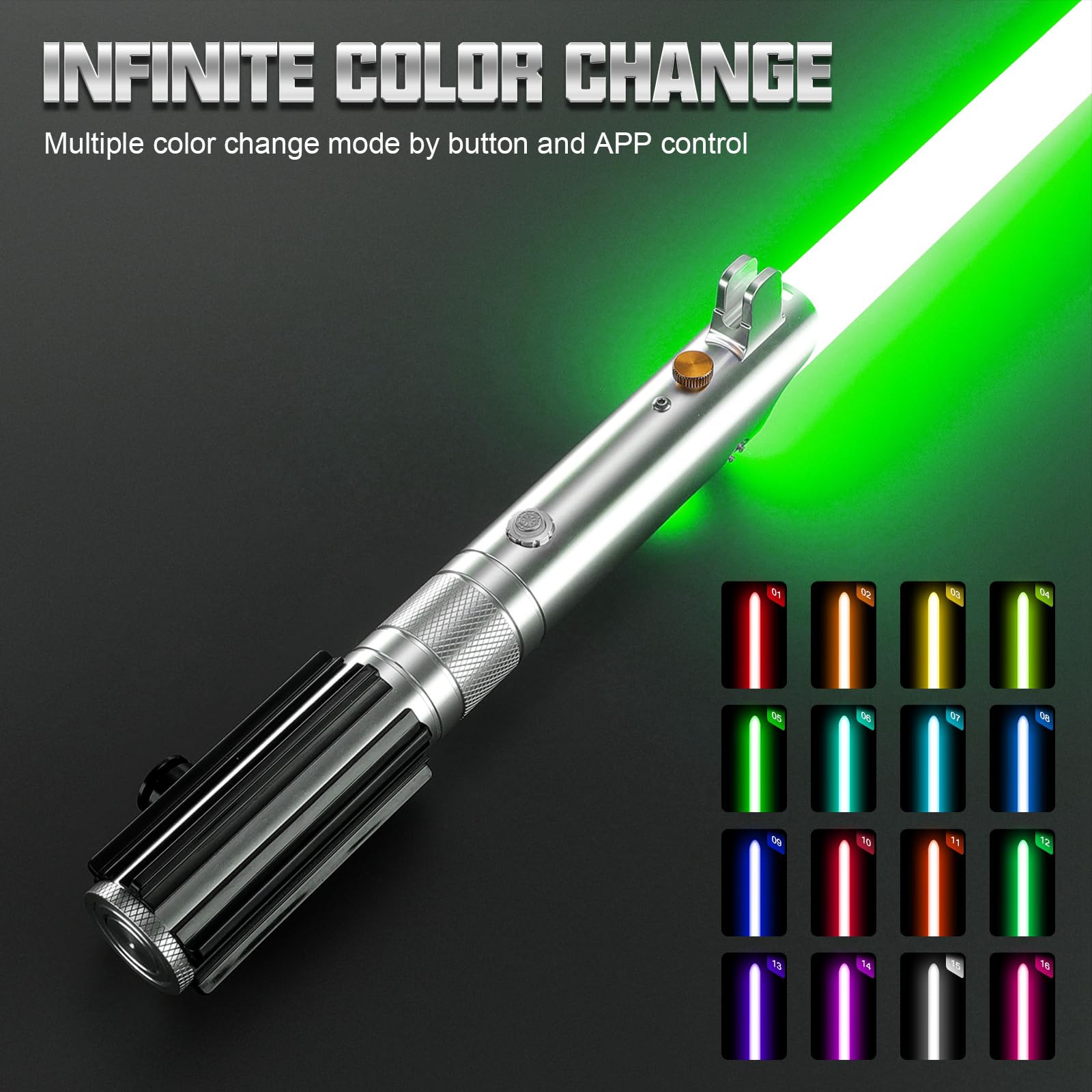 Duell Lichtschwert App Steuerung ANK Lightsaber, RGB 16 Farben 16 Sound Fonts Metallgriff Licht Schwerter für Erwachsene