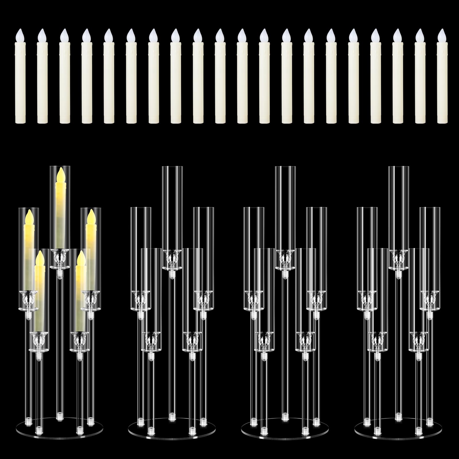 4 Set 5 Arms Acrylic Candelabra Centerpieces for Wedding Table Decorations,Clear Candlesticks Holder with Acrylic Shade for Valentine's Day Dinner