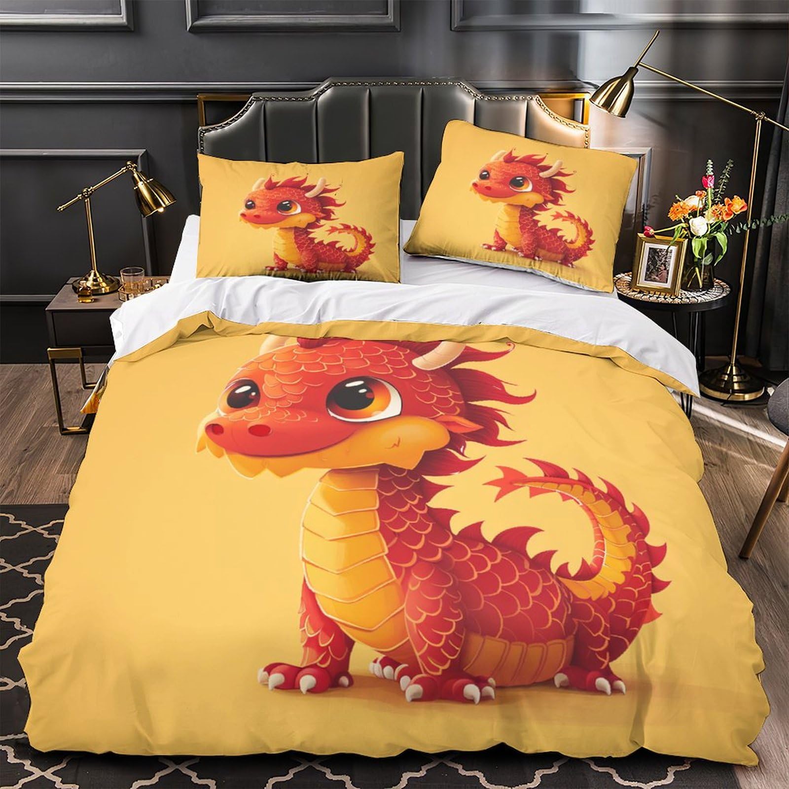 Stampato in 3D Loong cinese Copertina Stampata Microfibra Disegnata Biancheria Da Letto Con Chiusura A Cerniera Con 2 Federe,King（220x240cm）, Per Ragazzi Adulti