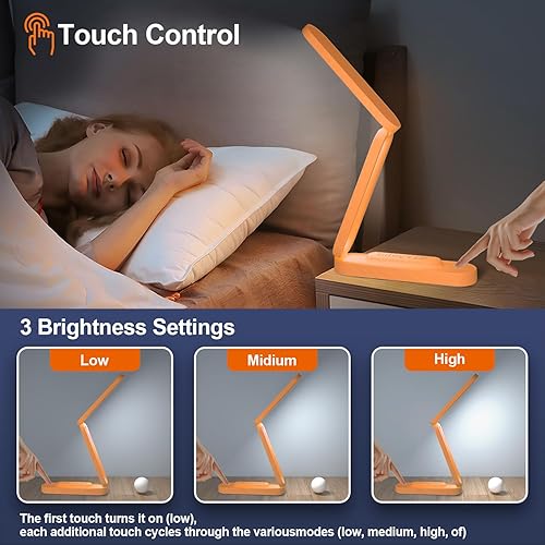 Miniatura 2 de Lámpara LED de escritorio para oficina y el hogar; lámpara a pilas de 3 brillos regulables, recargable, plegable y portátil; pequeña lámpara