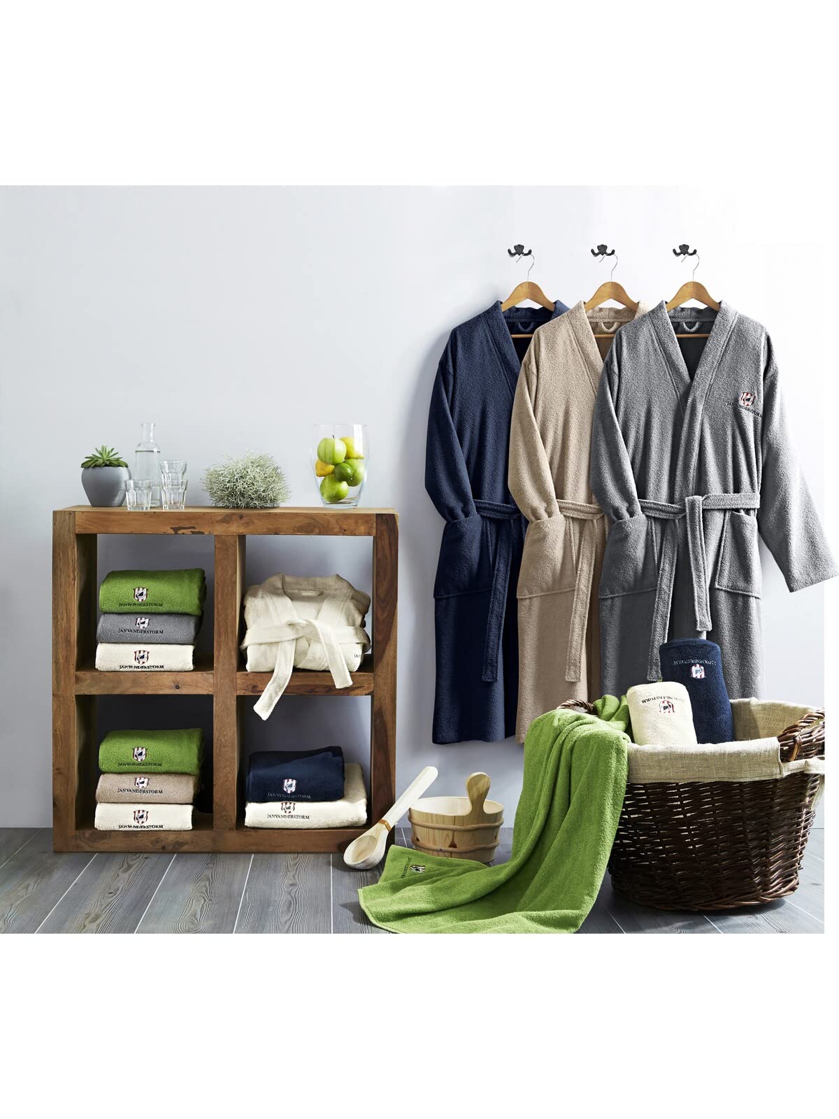 Jan Vanderstorm Herren Bademantel Janning | aus 100% Baumwolle Frottee ohne Kapuze – mit Bindegürtel, aufgesetzten Taschen, weich & saugfähig, große Größen M–7XL
