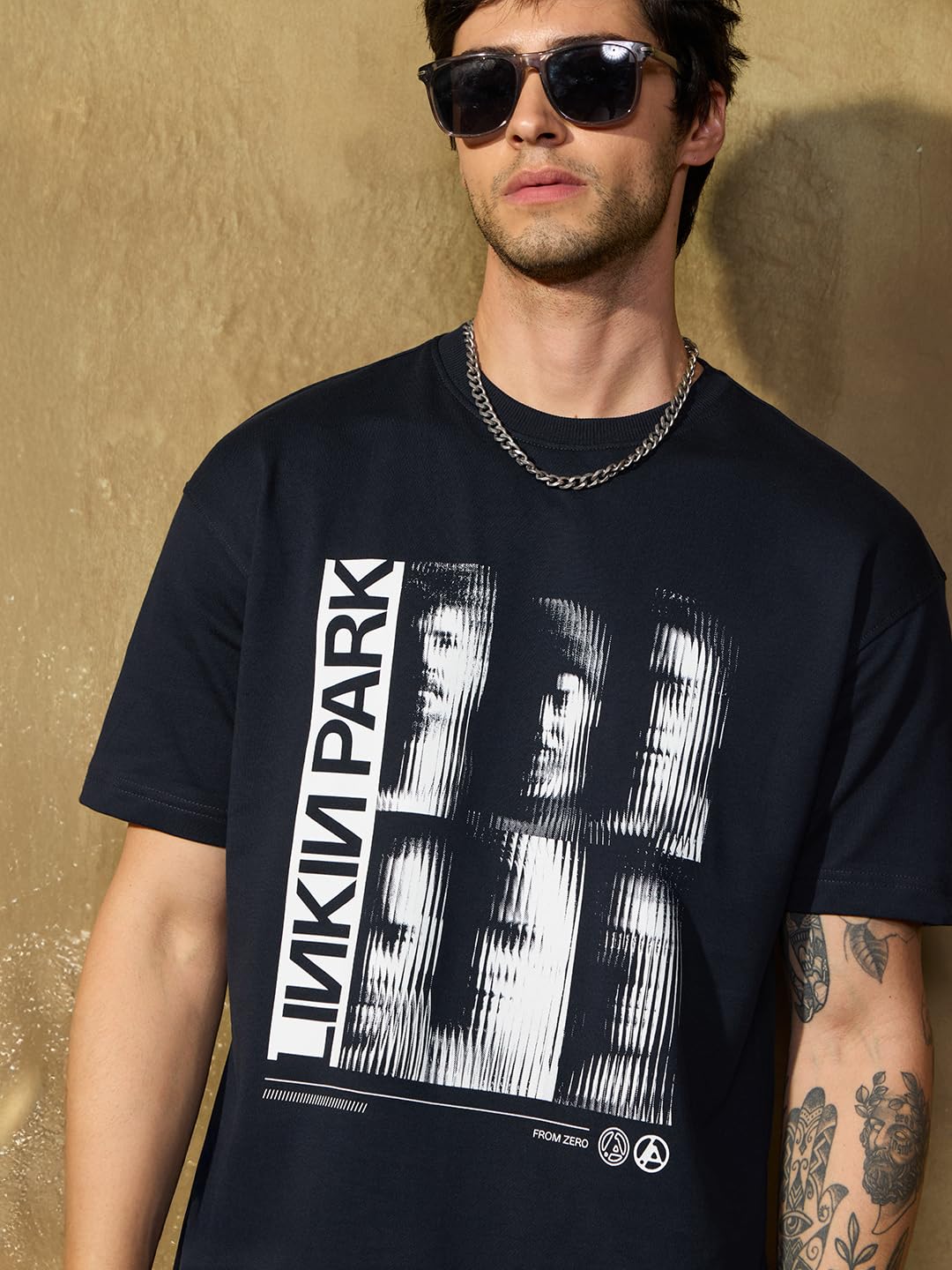 The Souled Store Linkin Park T-Shirt für Herren und Jungen, kurzärmelig, Rundhalsausschnitt, Grafikdruck, lässig, leicht, schulterfrei, modisch, Streetwear