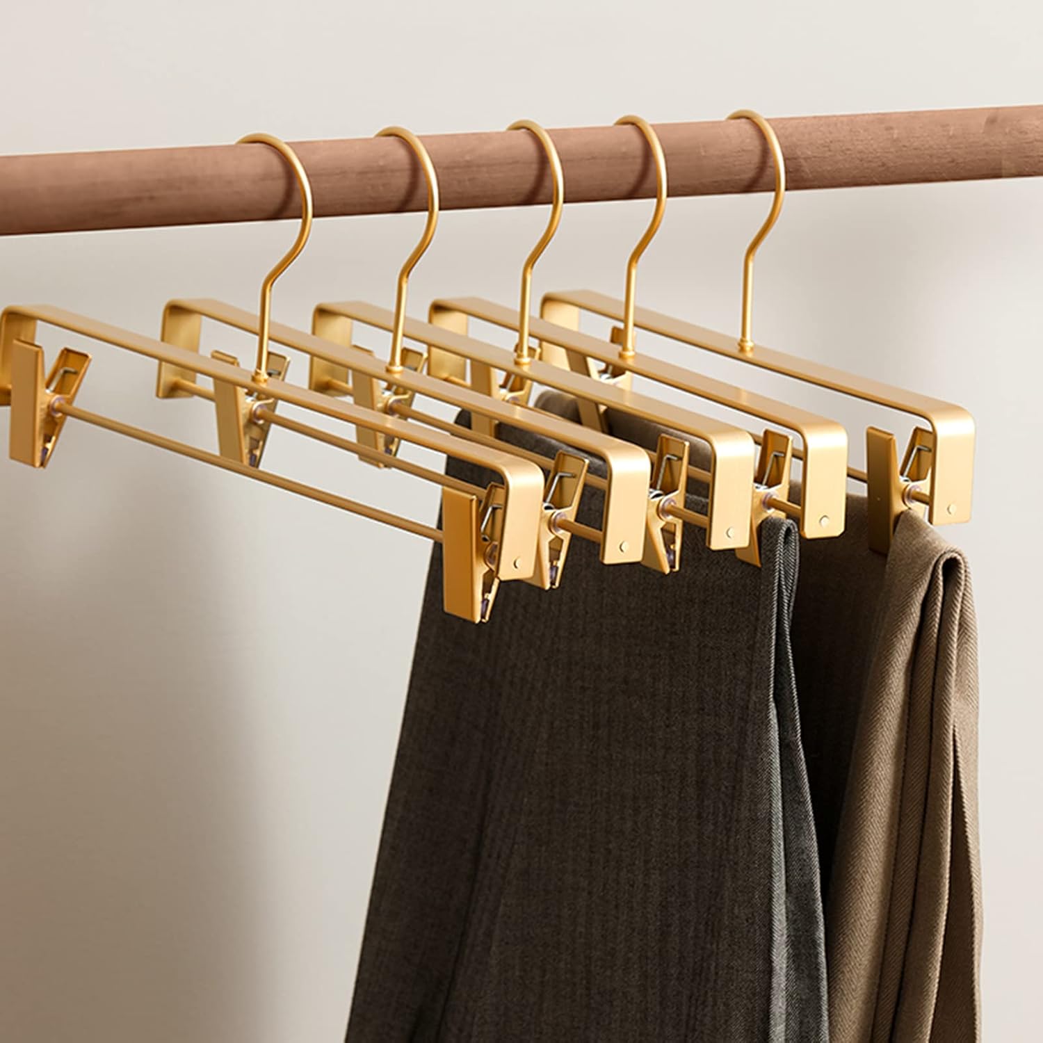Hangers Metal Trouser Clip Hangers Space Saving Pants Hangers Multi Functional Pants Rack Skirt Hangers,with Adjustable Clips,for Home Clothing Store Tailor Sho,Gold-20 Pack