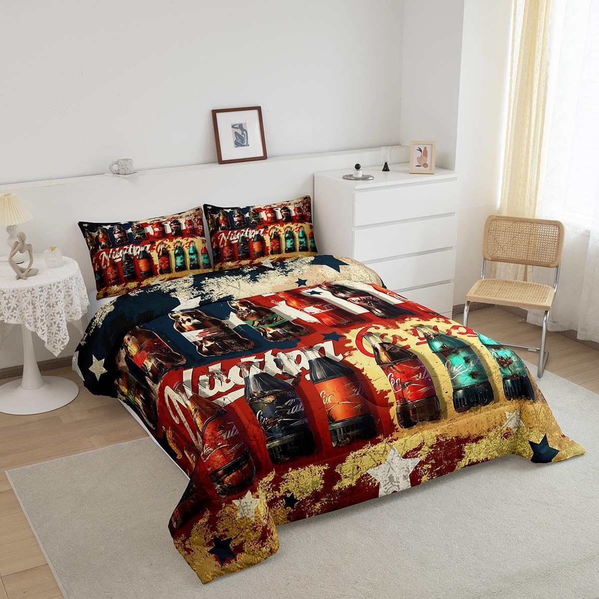 Feelyou Kids Vintage Cola Bedding Set Twin, Drinks Comforter Set Toddler Boys Girls Summer Comforter Cool Summer Duvet Set Kids Room Decor with 1 Pillow Case