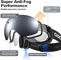 Vista 4 de Odoland Gafas de esquí – Antivaho OTG protección UV gafas de nieve y snowboard para hombres, mujeres, adultos, jóvenes, esquí, snowboard