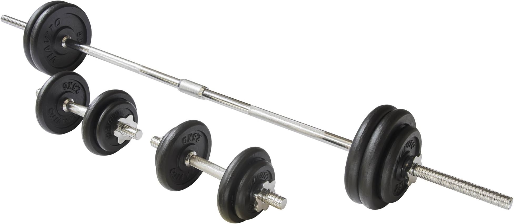 VIAVITO 50kg Black Cast Iron Barbell and Dumbbell Weight Set