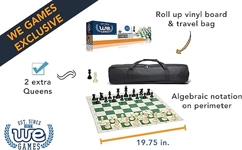 Miniatura 2 de We Juegos Set Completo de torneo AjedrezPiezas de ajedrez de plástico con verde Roll-up tablero de ajedrez y de viaje bolsa de lona