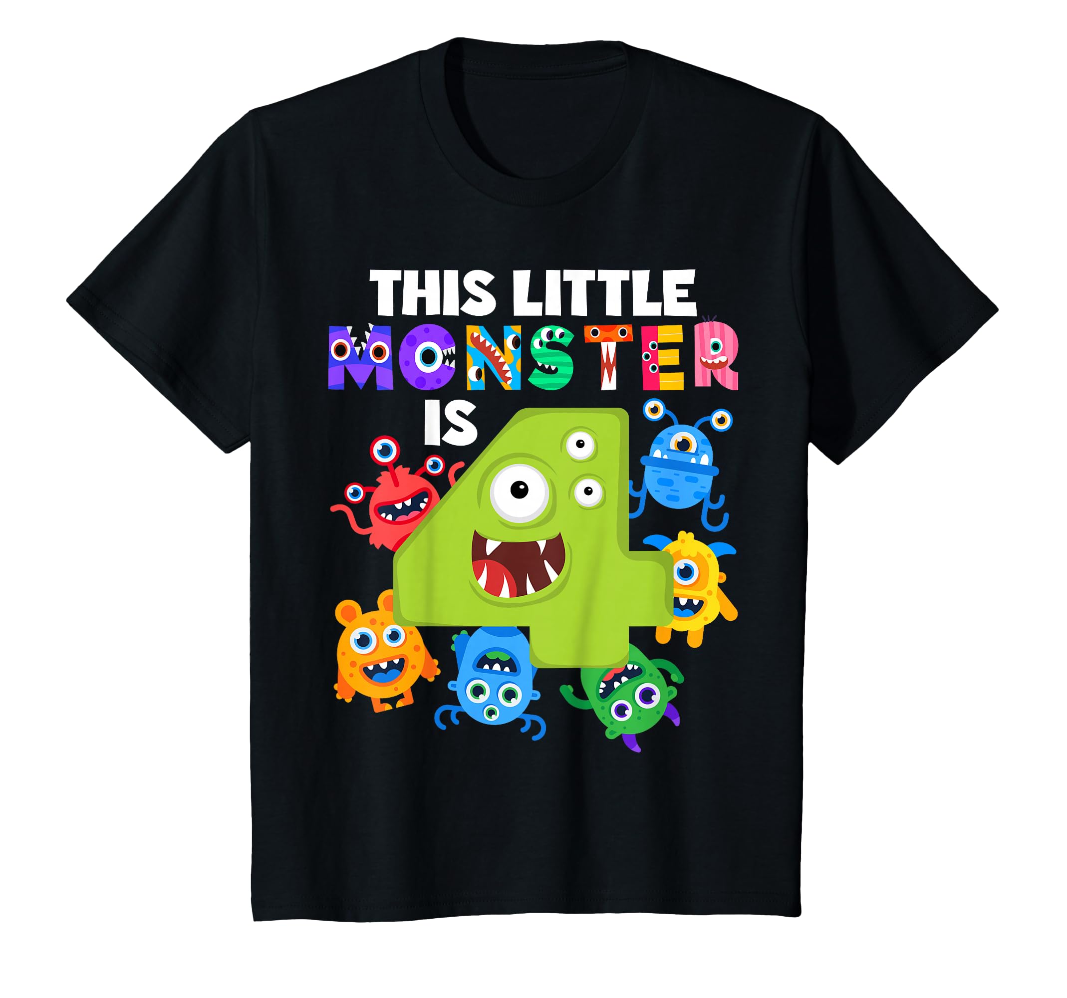 This Little Monster is 4 Four Years 4th Birthday Party Alein T-Shirt