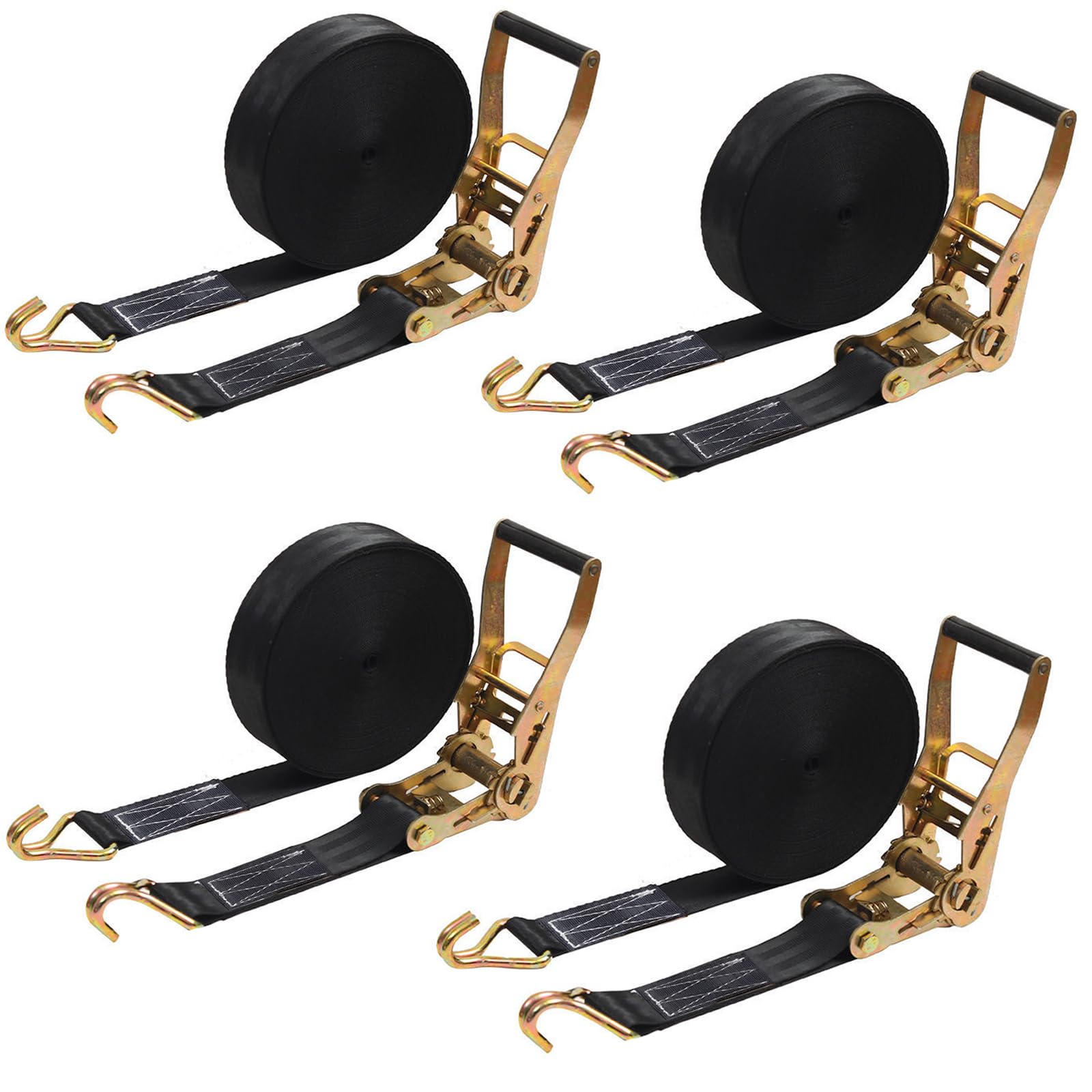Photo 1 of 4PACK Ratchet Straps Heavy Duty, 8000 LBS Break Strength Ratchet Strap Tie Down, 2” x 27ft Black Tie-Down Ratcheting Cargo Truck Straps with Durable Double J Hook for for Truck (Black, 2IN X 27FT)