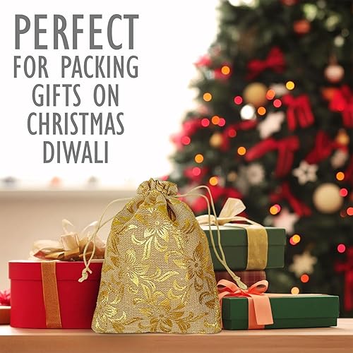 Miniatura 3 de Juego de 10 bolsas de organza de yute Potli de tamaño grande de 9 pulgadas, bolsas de regalo de chocolate, bolsas de regalo de Año Nuevo, bolsas de