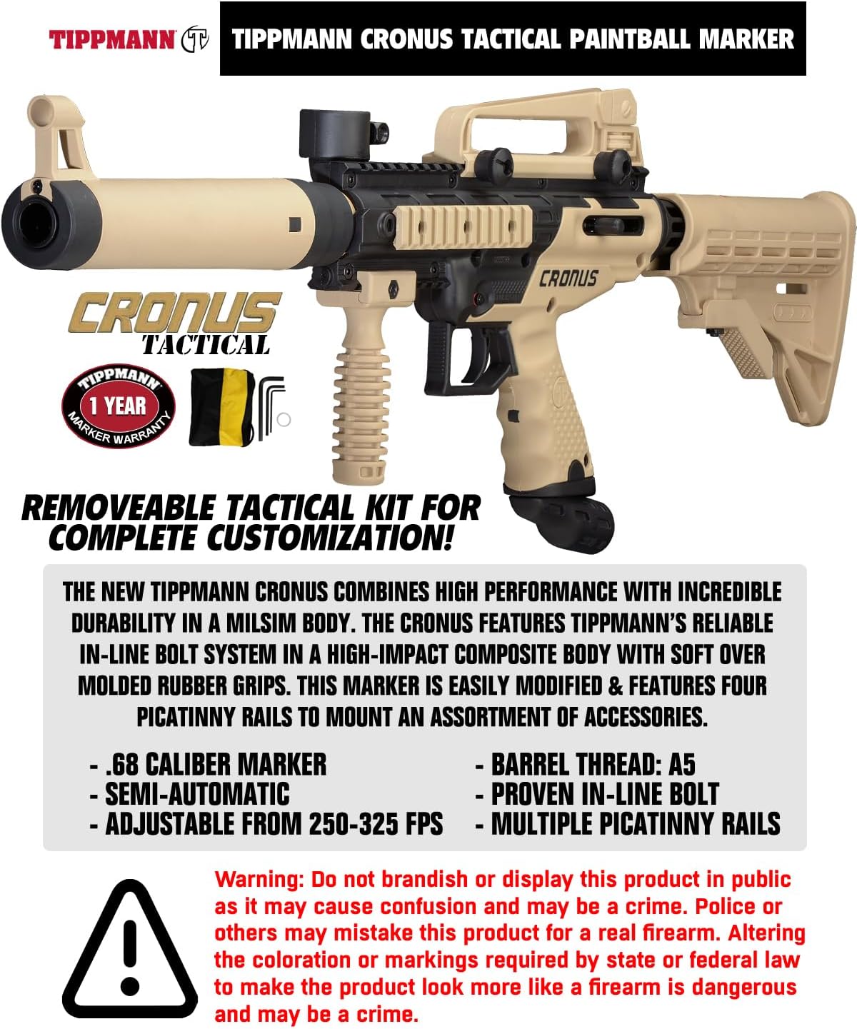 Maddog Tippmann Cronus Tactical Titanium CO2 Paintball Gun Marker Starter Package - Black/Tan