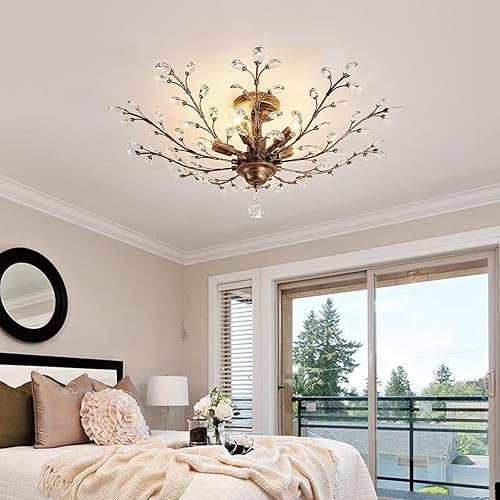 Miniatura 2 de CVKASH 5 - Lámpara de araña de cristal vintage moderna con ramas de bronce para techo, casa de campo para cocina, comedor, sala de estar,