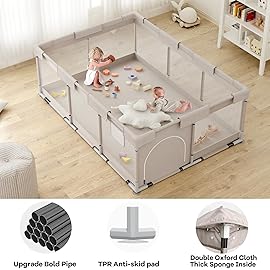 ZEEBABA Baby Playpen,71x47 inch Playpen for Babies and Toddlers, Play Pen for Kids, Play Pens for Babies and Toddlers for Apartment (Without mat)