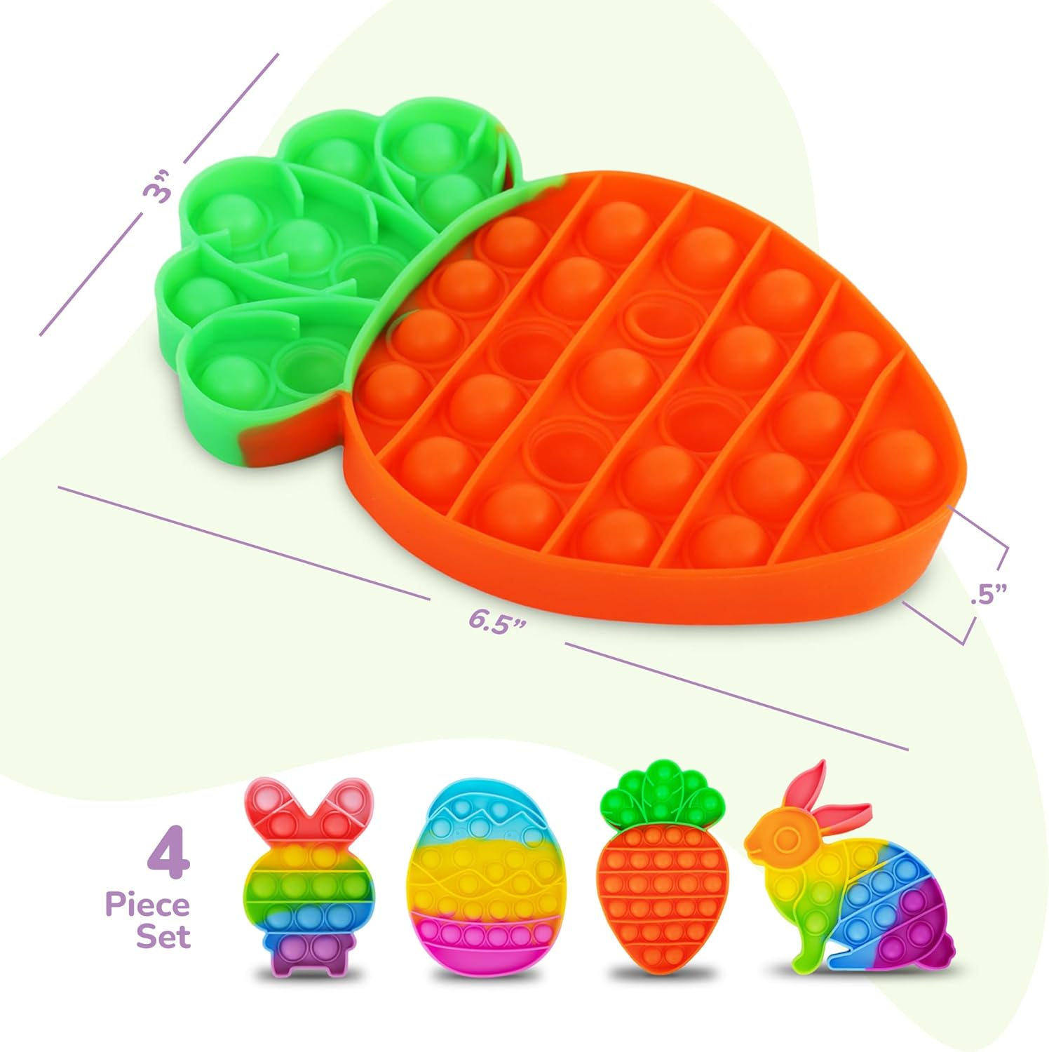 ArtCreativity Easter Pop Its - 4 Pack of Easter Popper Toys - Easter Fidget Sensory Toys for Toddlers - Kids Basket Stuffers with Colorful Egg, Carrot, and 2 Bunny Rabbits - Cute Easter Gifts