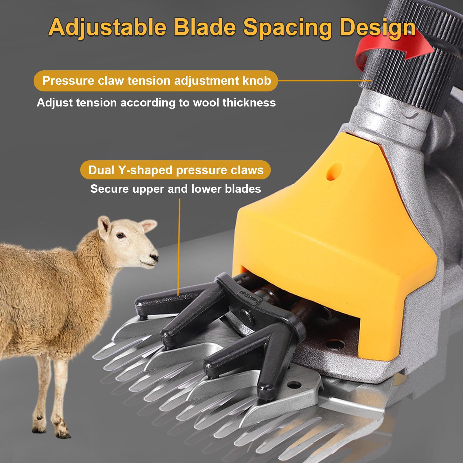 Tosatrice Elettrica per Pecore 850W - Tosatrice Compatta per Bestiame A 6 velocità con Lame A 9 E 13 Denti,per La Rasatura della Lana di Pecore,Capre,Alpaca E Bovini,3200 Giri/Min Yellow