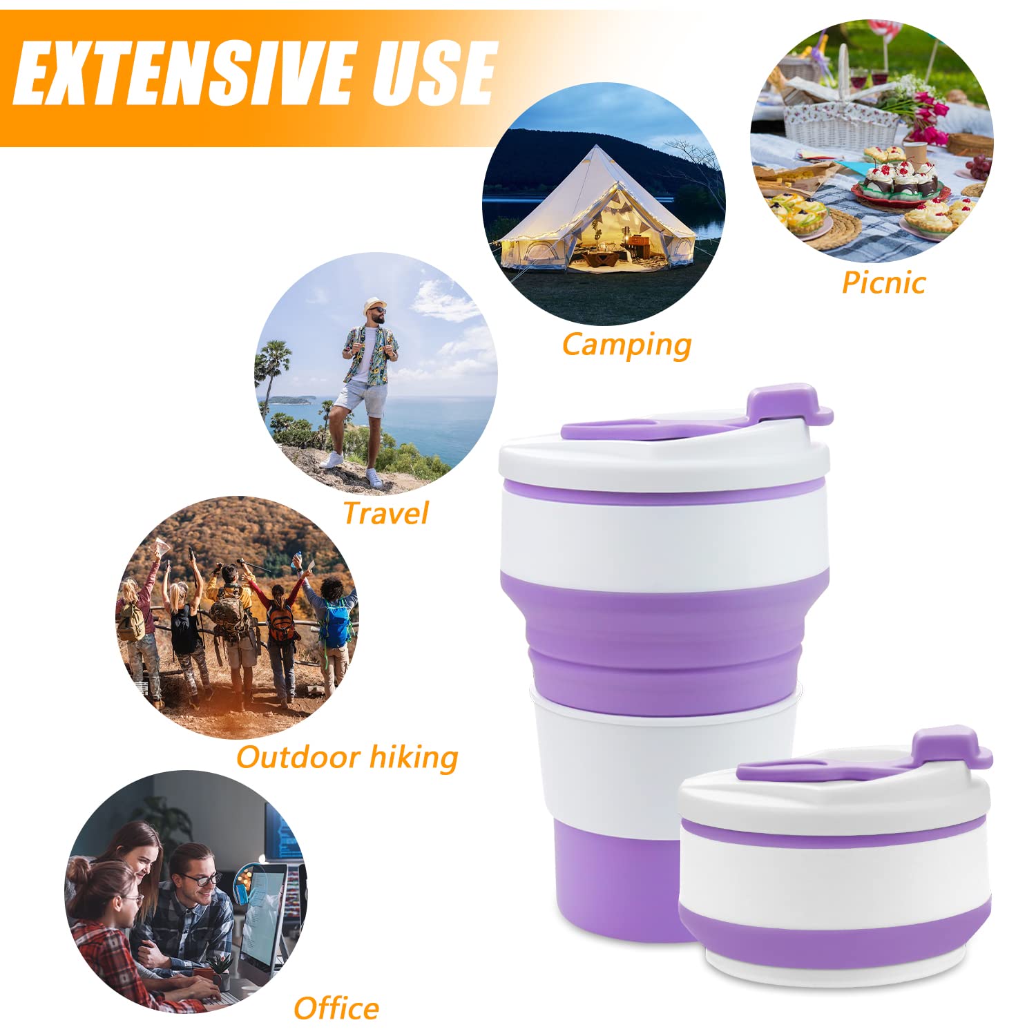 Bicchieri Pieghevoli In Silicone - 2 Pezzi Da 350ml Per Picnic, Campeggio E Viaggi - Foto 7