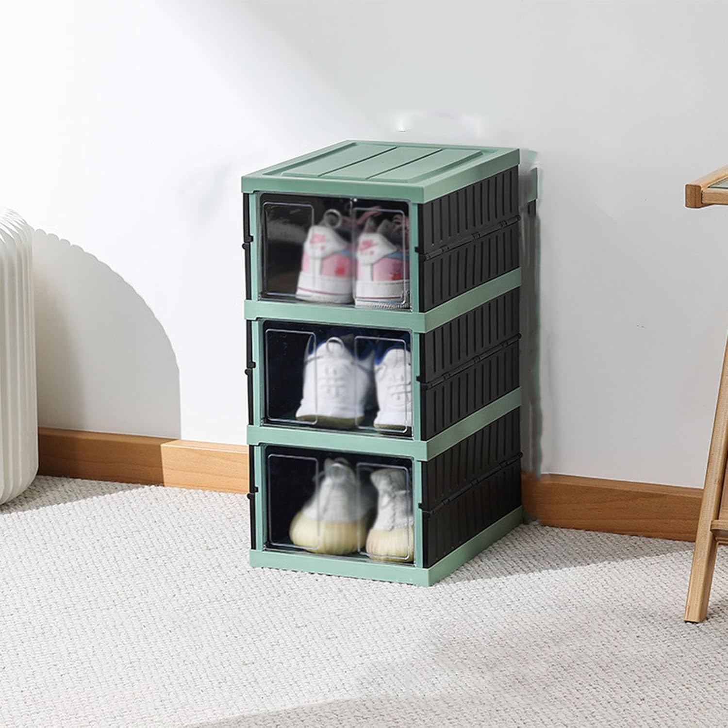 シューズラック収納ボックス 透明シューズキャビネット 靴箱を設置する必要はありません 収納スペースを節約 折りたたみ式 プラスチック