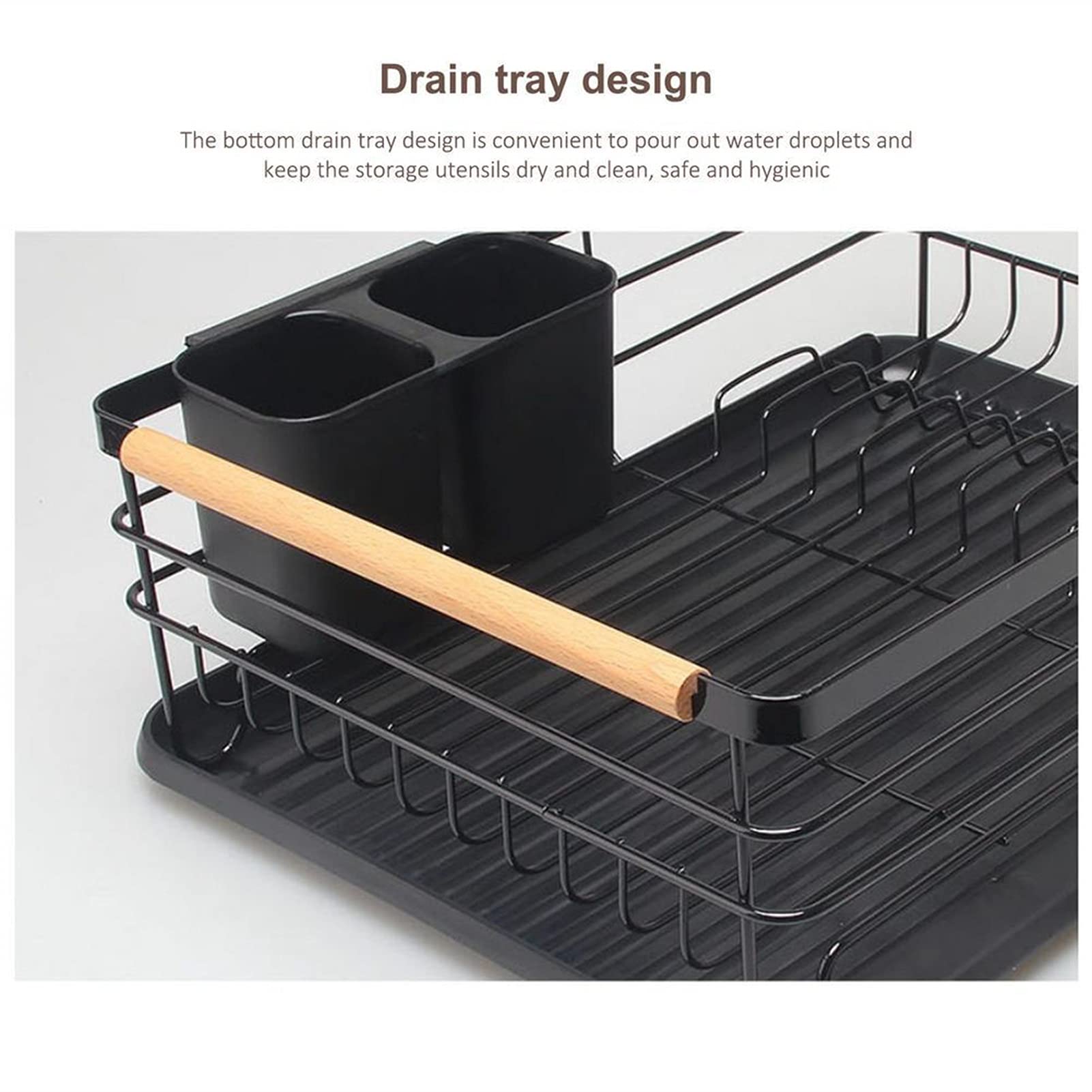 Küchen-Geschirrtrockner Single Layer Dish Rack Küchenorganisator Lagertablagerung Schwarz Trocknungsplatte Regal Abnehmbare Teller Korb Küchenzubehör Multifunktionaler Abtropfständer