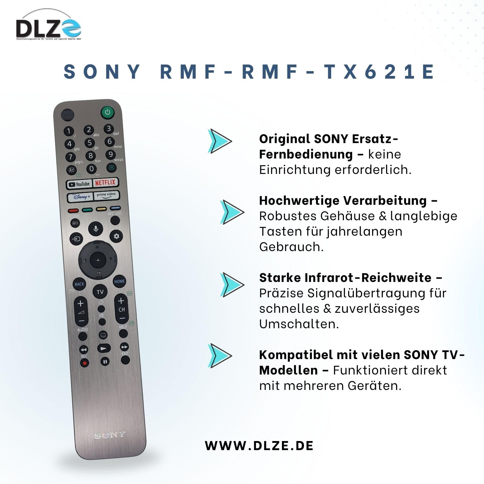 Sony RMF-TX621E – 100994912 Original-Fernbedienung für Sony Bravia Smart TVs, sofort einsatzbereit, kein Setup nötig