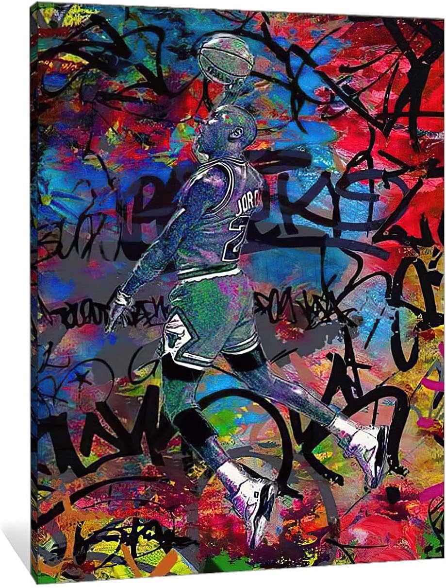 bpa Graffiti Wall Art Colorful Street Flying Man Prints Pictures, Banksy Graffiti Canvas Wall Art for Bedroom Decorations, Stretched and Framed Artwork for Home Wall Decor Easy to Hang (12x18 Inches)