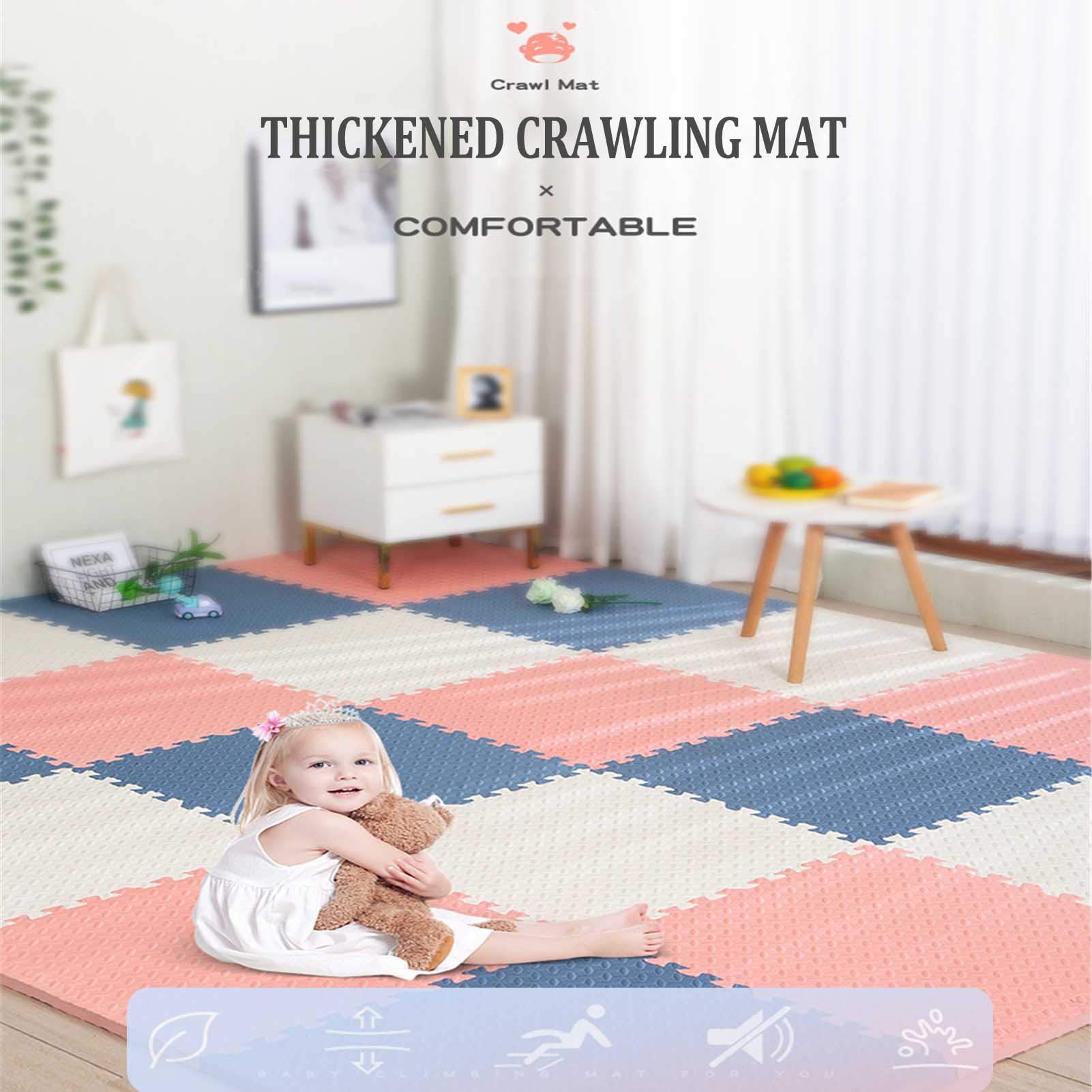 Tappetino Puzzle per Pavimento in Schiuma, Pavimento in Schiuma Eva Multicolore 23 X 23 Pollici Adatto per Area Giochi per Bambini Soggiorno Camera da Letto Palestra,Beige+Pink+Purple,12