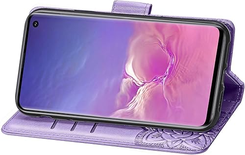 Miniatura 6 de Funda protectora de piel sintética para Samsung Galaxy S10e, con tapa y ranura para tarjetas, bolsillo en relieve, diseño de flores y mariposas,