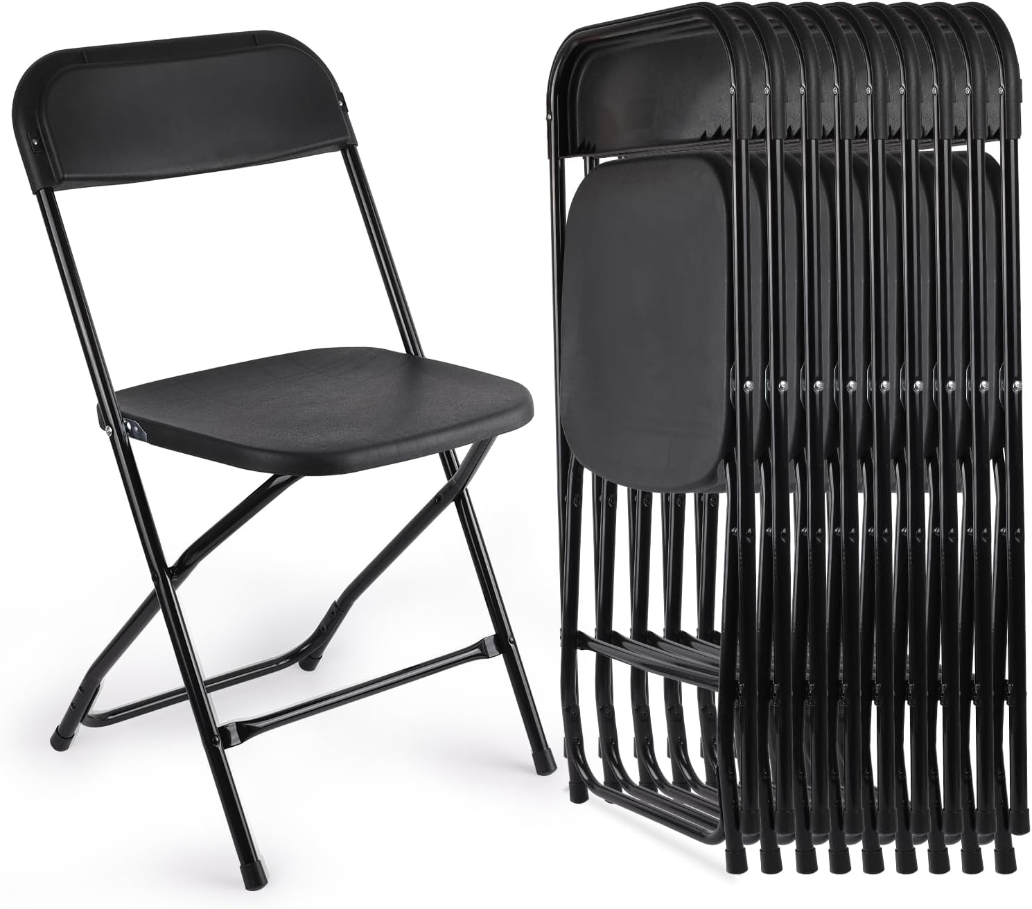 10 Pack Black Folding Chairs, Portable Stackable Commercial Foldable Chair, Indoor Outdoor Plastic Folding Chair for Events/Office/Home/Wedding/Party, 400lbs Capacity